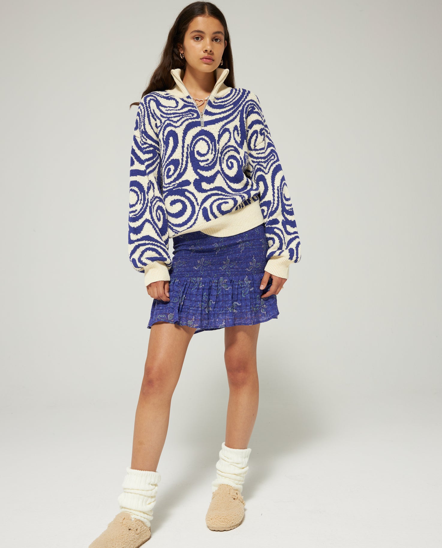 HALF-ZIP SWIRL INTARSIA PULLOVER