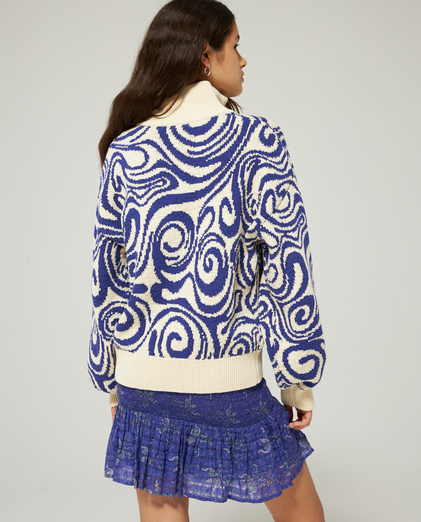 HALF-ZIP SWIRL INTARSIA PULLOVER