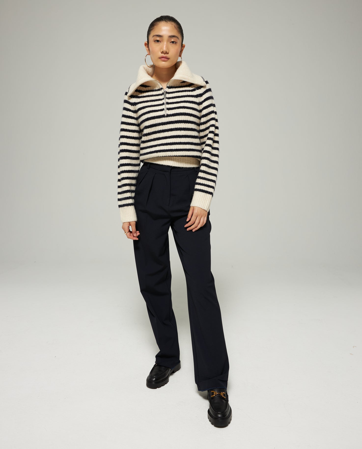 STRIPED HALF-ZIP PULLOVER