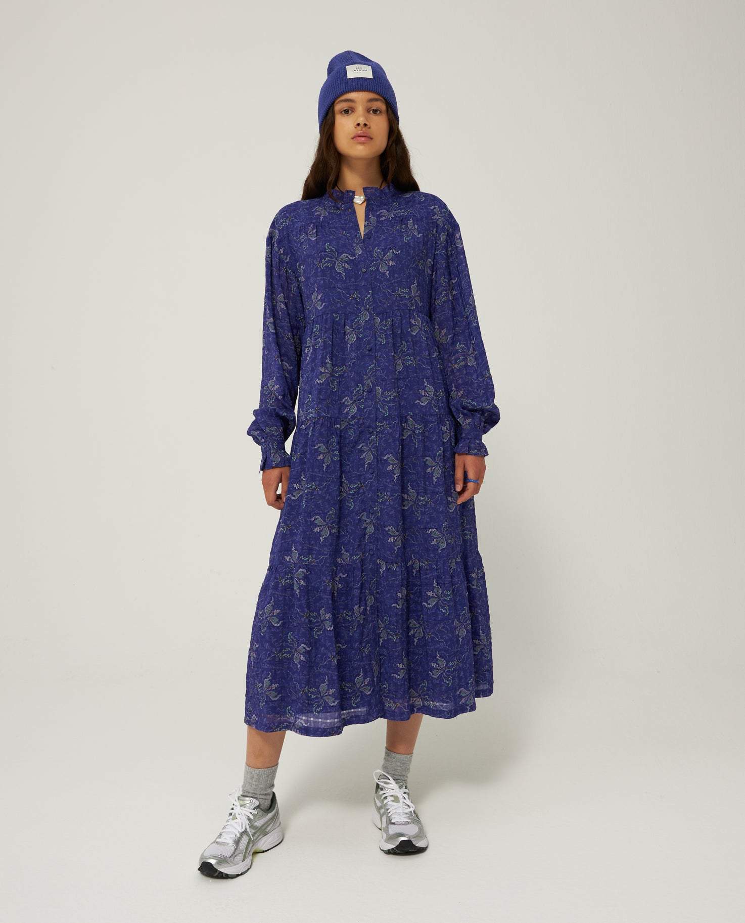 PRINTED CHECK FLOWER DRESS